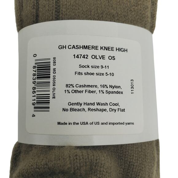 NEW Garnet Hill Socks Knee High 9-11 Olive Green 82% Cashmere Warm Cozy Holiday - Picture 4 of 5